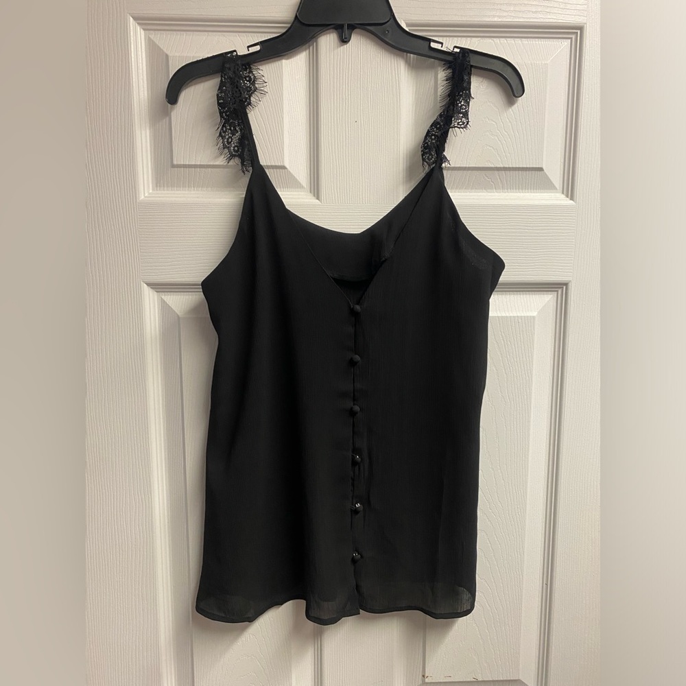 2 For $10 Nwot No Brand Black Tank W/ Buttons And Lace Size Small